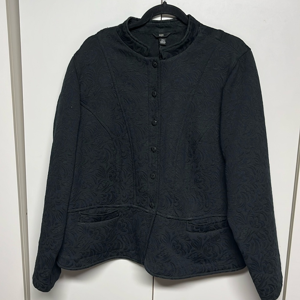 Massimo Womens 20W Black Jacquard Peplum Jacket Plus Size